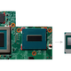 On the left is a more traditional layout, with 5 pieces of memory surrounding the GPU which is adjacent to the CPU. On the right is Intel’s render of the new chipset, in its new, much smaller size. Image: Intel